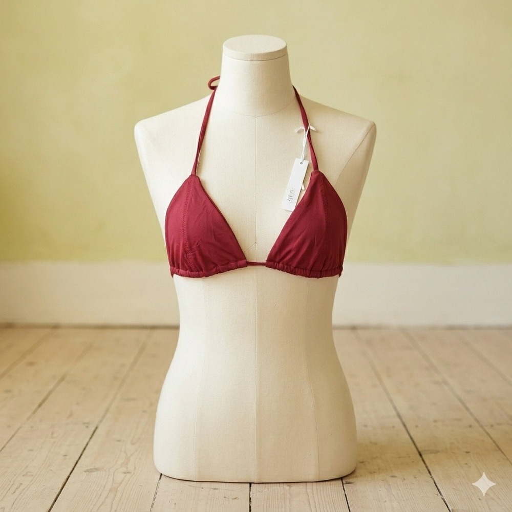 Myra Swim Vera Women Bikini Top Large Red Triangle Halter Minimalist Chic‎ NWT